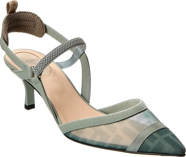Fendi Colibri Lite Ff Mesh & Leather Slingback Pump