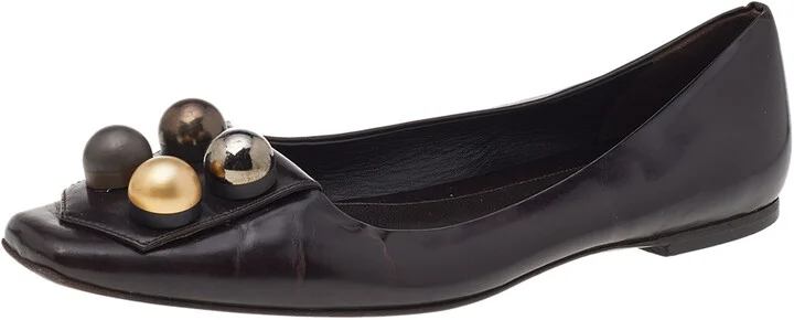 Fendi Dark Brown Leather Embellished Ballet Flats Size 39