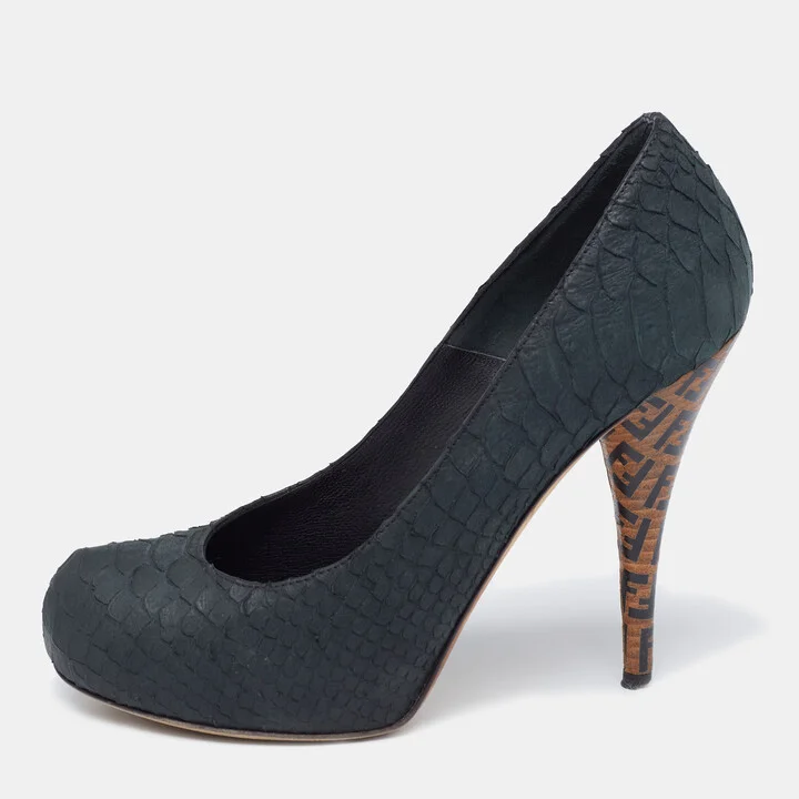 Fendi Dark Green Python Superstar Platform Pumps Size 37.5