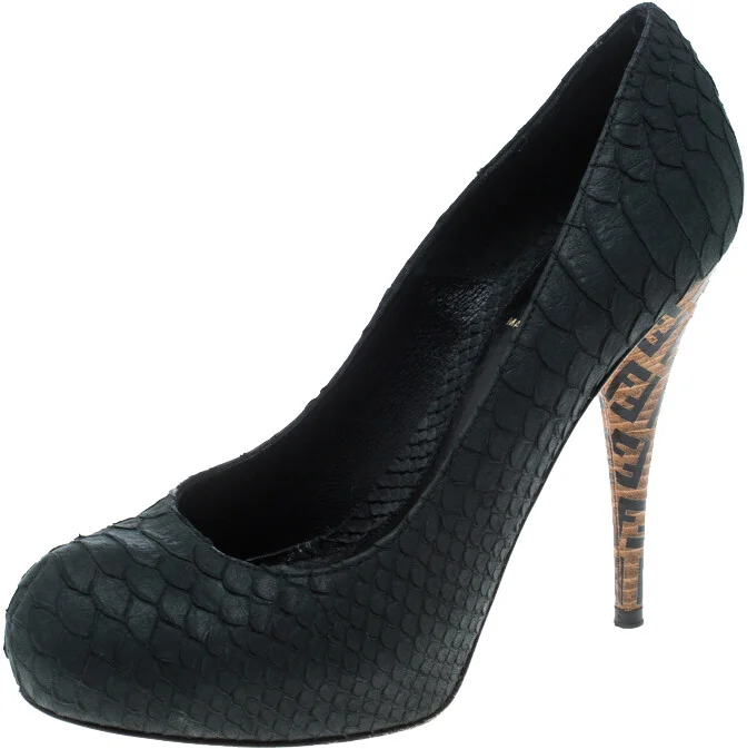 Fendi Dark Grey Python Superstar Platform Pumps Size 38