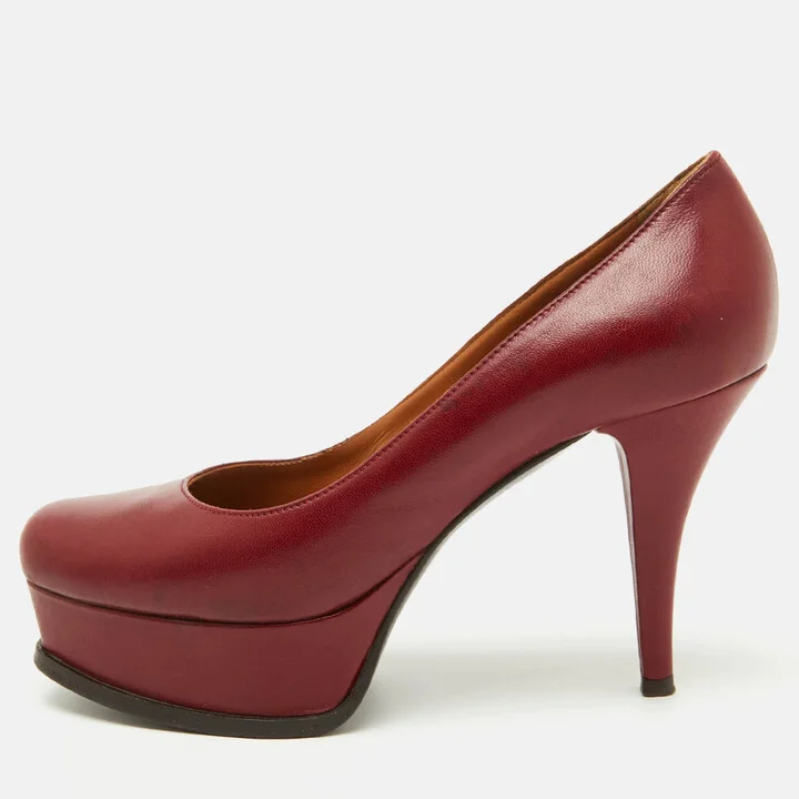 Fendi Dark Red Leather Fendista Platform Pumps Size 37