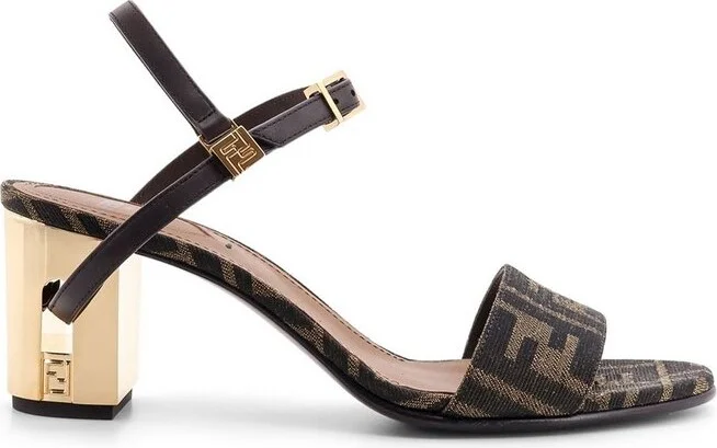 Fendi Delfina FF Jacquard Medium-Heeled Sandals