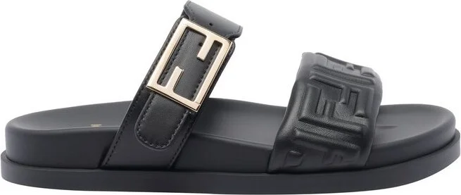 Fendi Feel FF Embossed Double Band Sandals