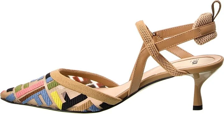 Fendi Ff Colibri Lite Medium Mesh & Leather Slingback Mule - Image 2
