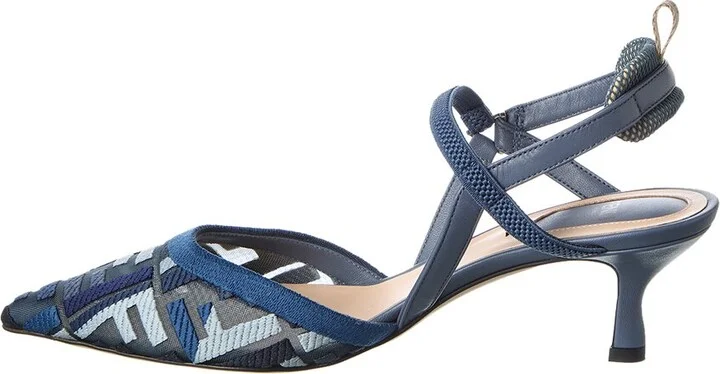 Fendi Ff Colibri Lite Medium Mesh & Leather Slingback Mule - Image 2