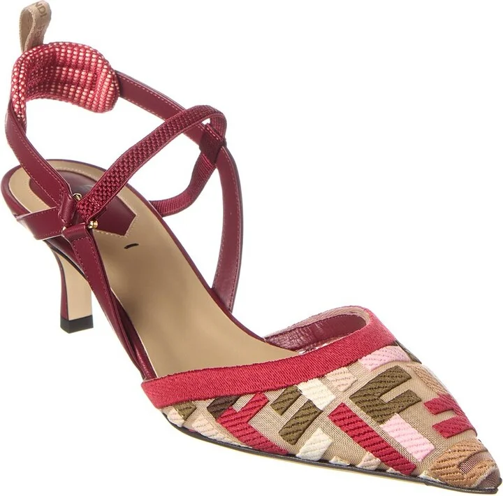 Fendi Ff Colibri Lite Medium Mesh & Leather Slingback Mule