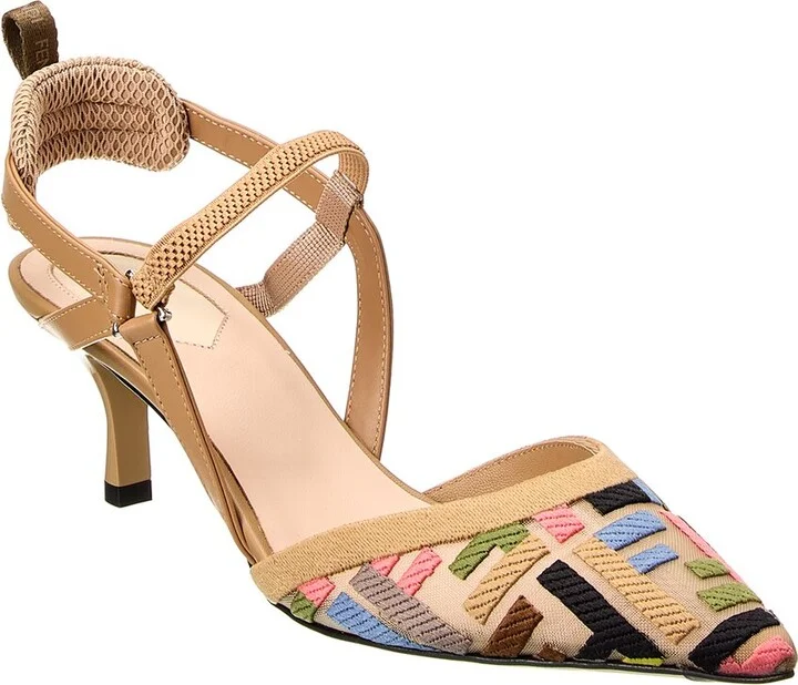 Fendi Ff Colibri Lite Medium Mesh & Leather Slingback Mule