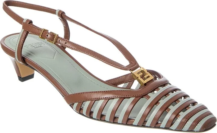 Fendi Ffold Leather Slingback Pump