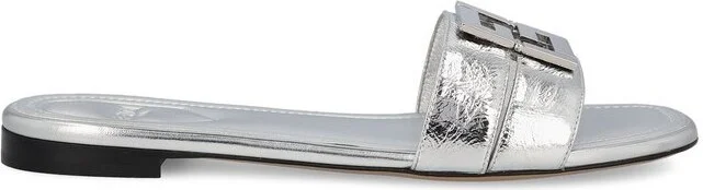 Fendi FFold Logo Plaque Metallic Sandals