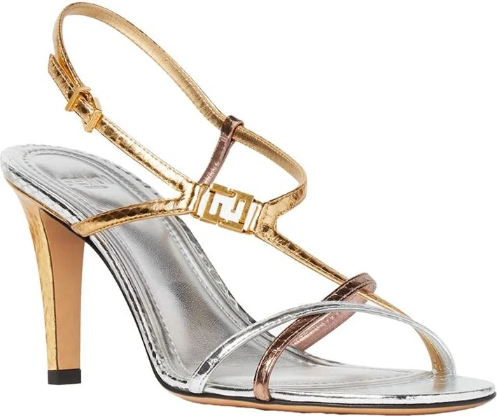 Fendi Ffold Multicolour Metallic Ayers High-Heeled Sandals Shoes - Image 2