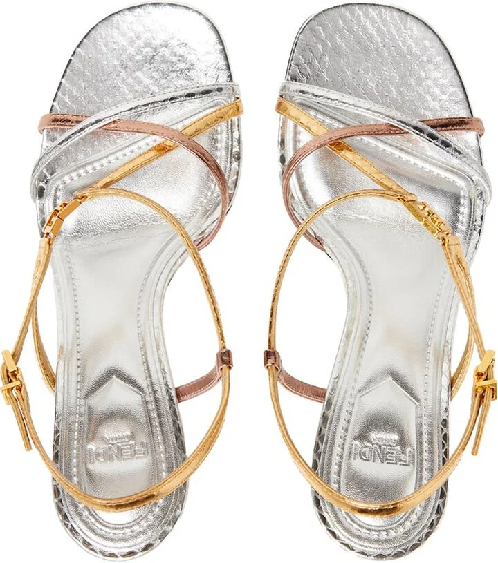 Fendi Ffold Multicolour Metallic Ayers High-Heeled Sandals Shoes - Image 4
