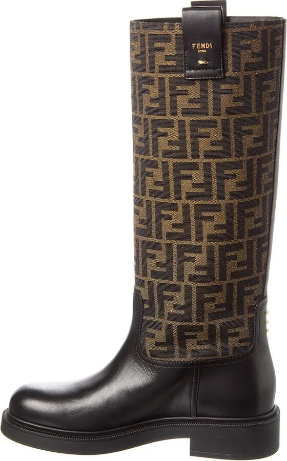 Fendi Filo Ff Jacquard Canvas & Leather Knee-High Boot - Image 2