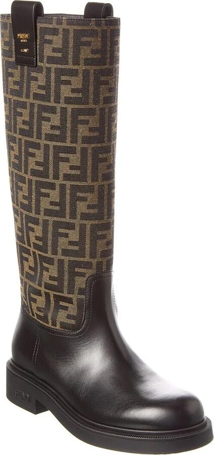 Fendi Filo Ff Jacquard Canvas & Leather Knee-High Boot