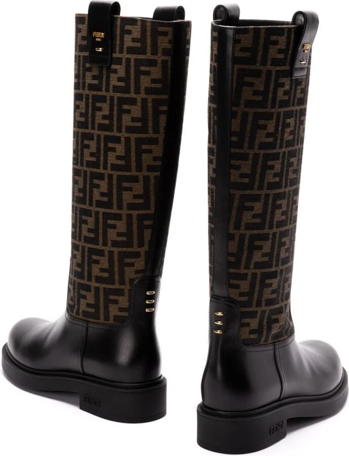 Fendi Filo Leather And Ff Fabric Boots Shoes - Image 2