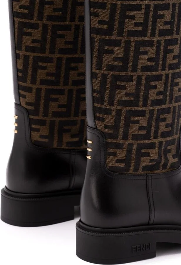 Fendi Filo Leather And Ff Fabric Boots Shoes - Image 6