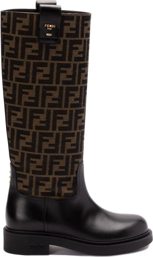 Fendi Filo Leather And Ff Fabric Boots Shoes