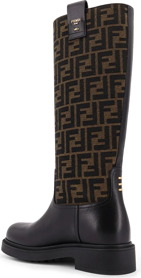 Fendi Filo Leather And Ff Jacquard Fabric Boots - Image 3