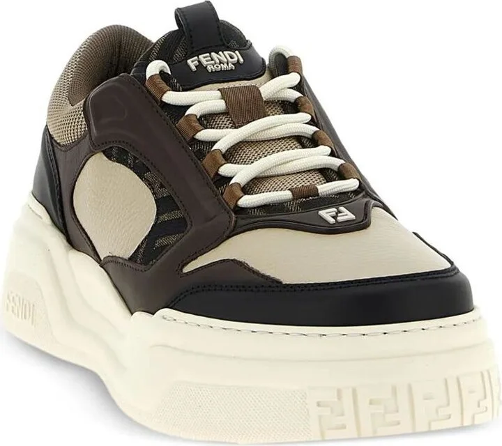 Fendi Force Leather Sneakers With Ff Jacquard And Mesh Details Shoes - Image 2