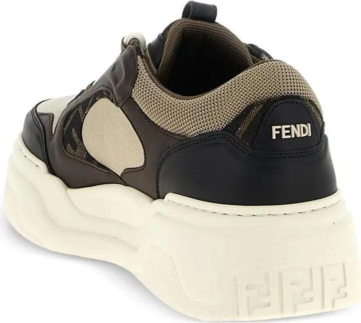 Fendi Force Leather Sneakers With Ff Jacquard And Mesh Details Shoes - Image 3
