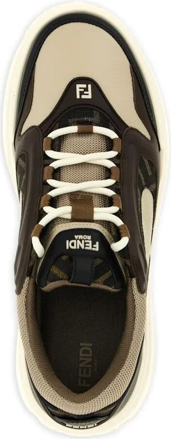 Fendi Force Leather Sneakers With Ff Jacquard And Mesh Details Shoes - Image 4