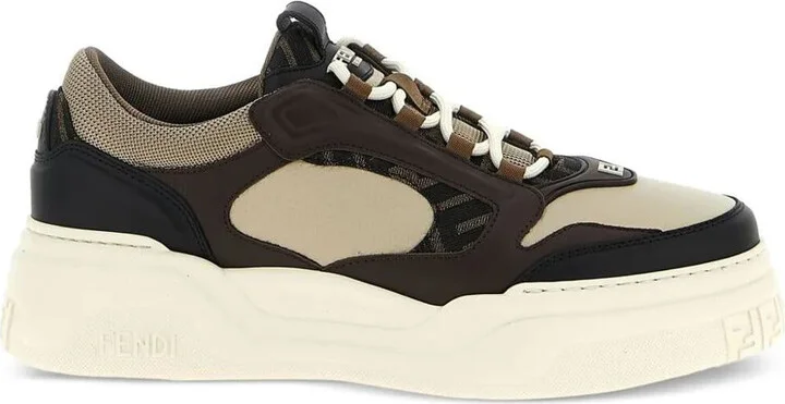 Fendi Force Leather Sneakers With Ff Jacquard And Mesh Details Shoes