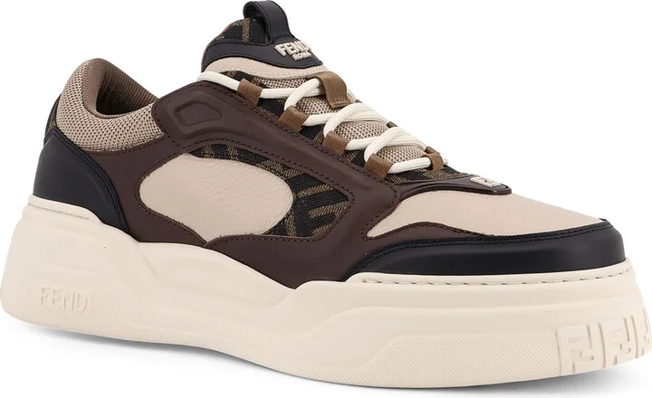 Fendi Force Leather Sneakers With Ff Jacquard Fabric Inserts - Image 2