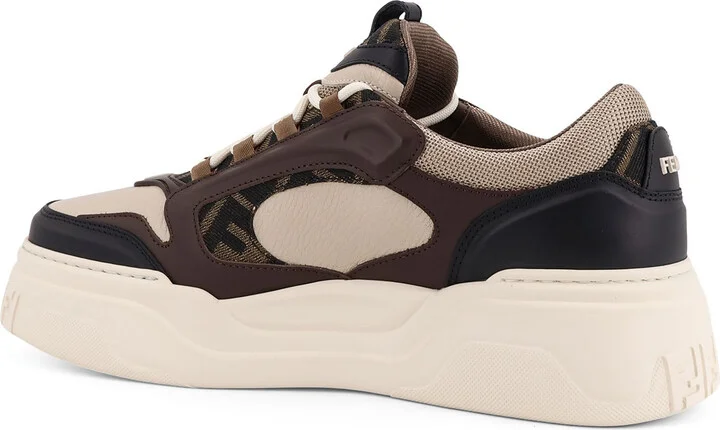 Fendi Force Leather Sneakers With Ff Jacquard Fabric Inserts - Image 3