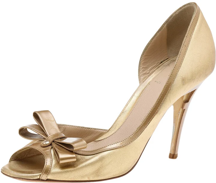 Fendi Gold Leather Bow Pumps Size38.5