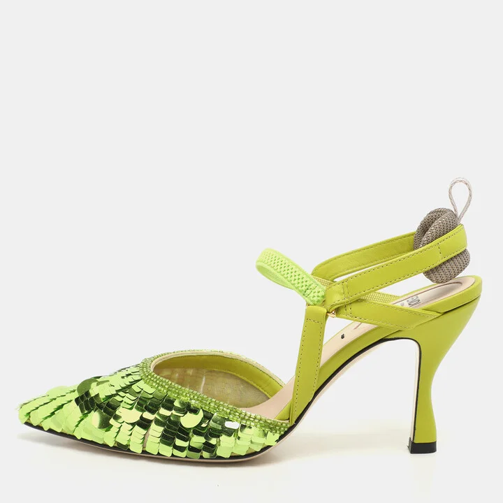 Fendi Green Leather and Sequins Embellished Colibri Lite Pumps Size 36