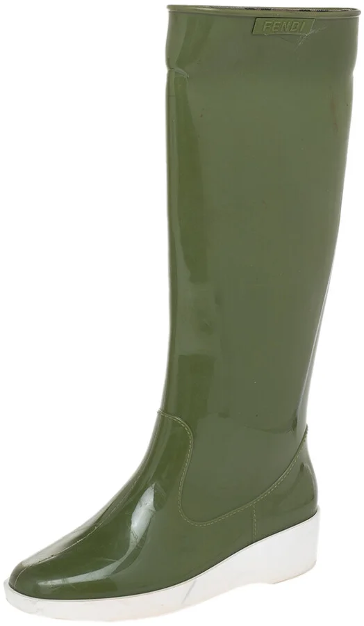 Fendi Green Rubber Wedge Rain Boots Size 36