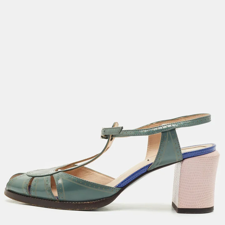 Fendi Grey Leather Chameleon Ankle Strap Sandals Size 37