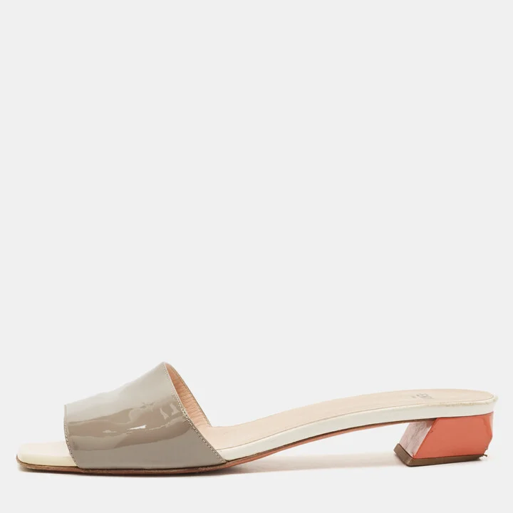 Fendi Grey Patent Leather Slide Sandals Size 41
