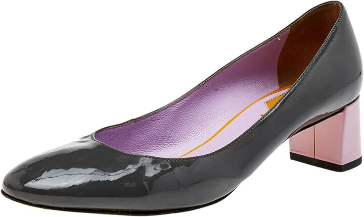Fendi Grey/Purple Patent Leather Block Heel Pumps Size 37