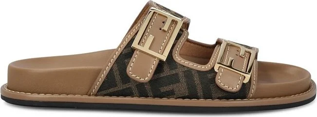 Fendi Logo Plaque Open-Toe Sandals