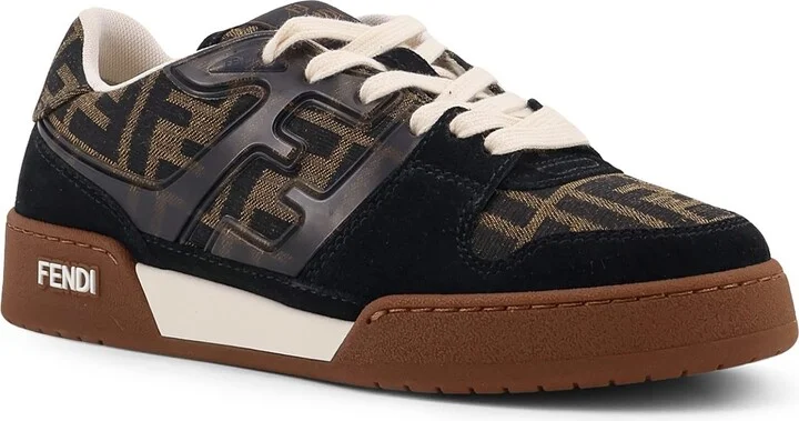 Fendi Match Suede Sneakers With Jacquard Ff Fabric Inserts - Image 2