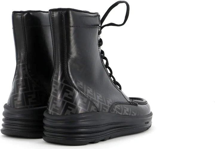 FENDI Men's Faded FF Lace Up Ankle Boots Leather - Image 3