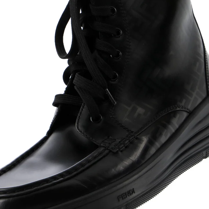 FENDI Men's Faded FF Lace Up Ankle Boots Leather - Image 5