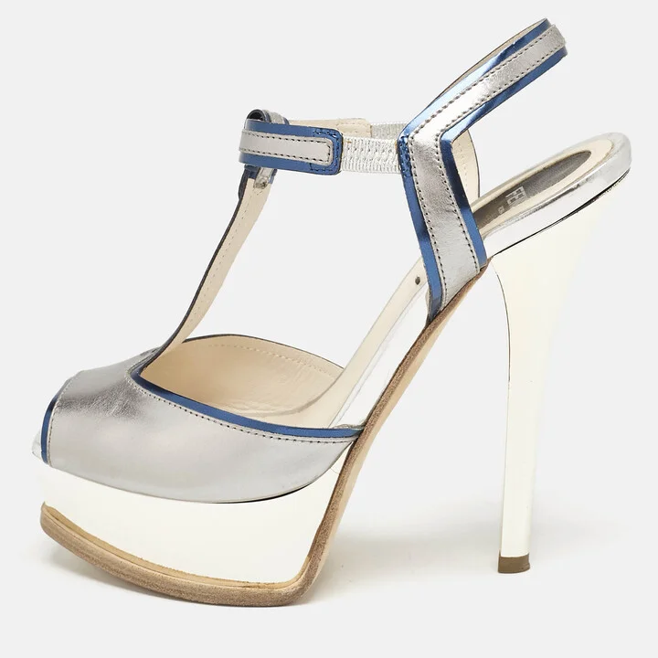 Fendi Metallic Multicolor Leather Fendista Platform Sandals Size 36