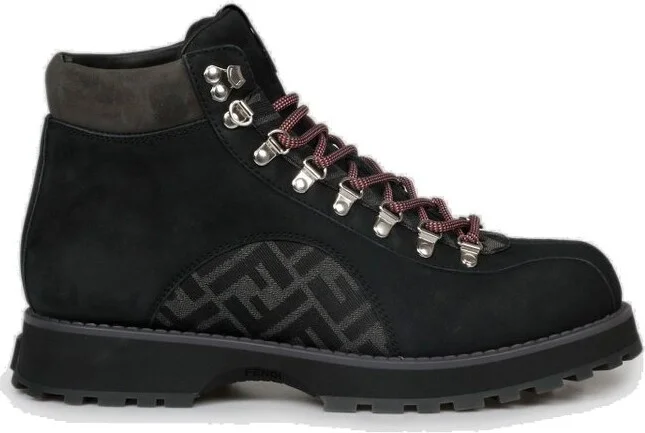 Fendi Monogram Detailed Lace-Up Ankle Boots