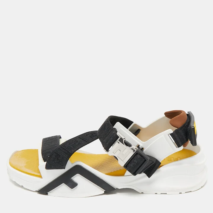 Fendi Multicolor Canvas and Rubber Flow Flat Sandals Size 41
