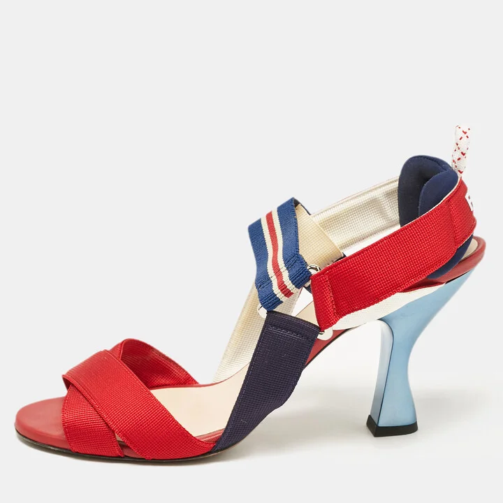 Fendi Multicolor Canvas Ankle Strap Sandals Size 39