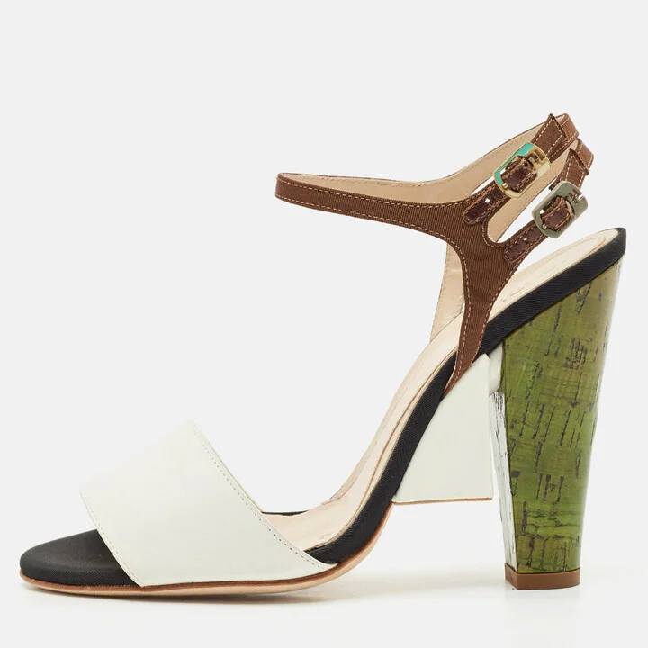Fendi Multicolor Fabric and Leather Fantasia Ankle Strap Sandals Size 36