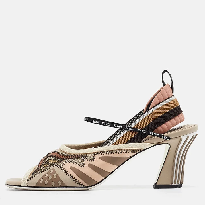 Fendi Multicolor Fabric and Mesh Freedom Ankle Strap Sandals Size 39