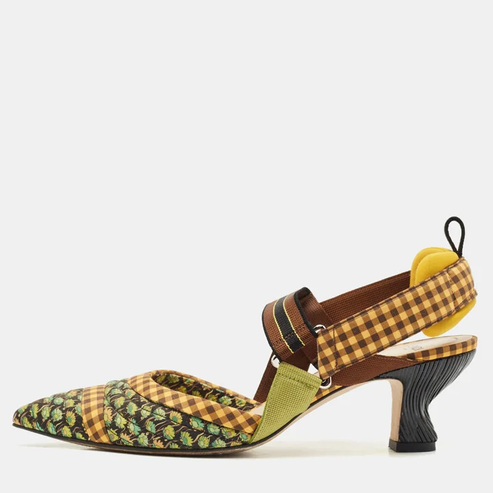 Fendi Multicolor Fabric Colibri Pointed Toe Slingback Pumps Size 40