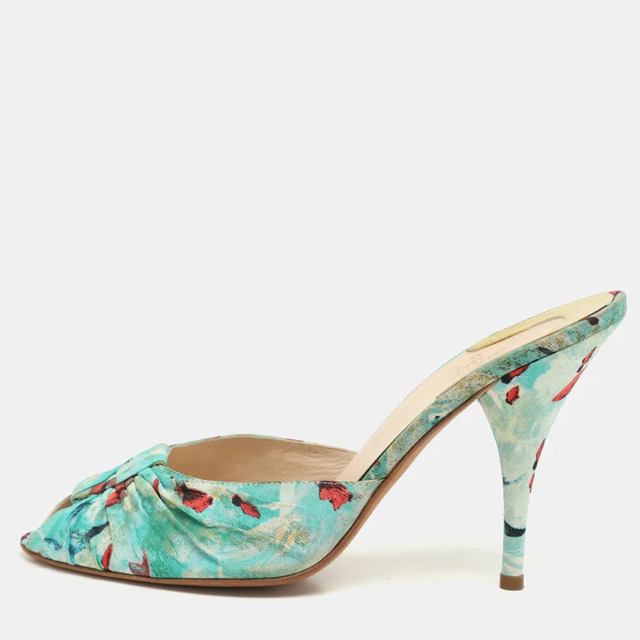 Fendi Multicolor Floral Printed Nylon Mules Size 39