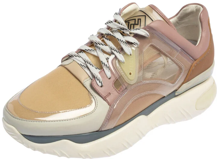 Fendi Multicolor Leather And Mesh Lace Up Sneakers Size 41