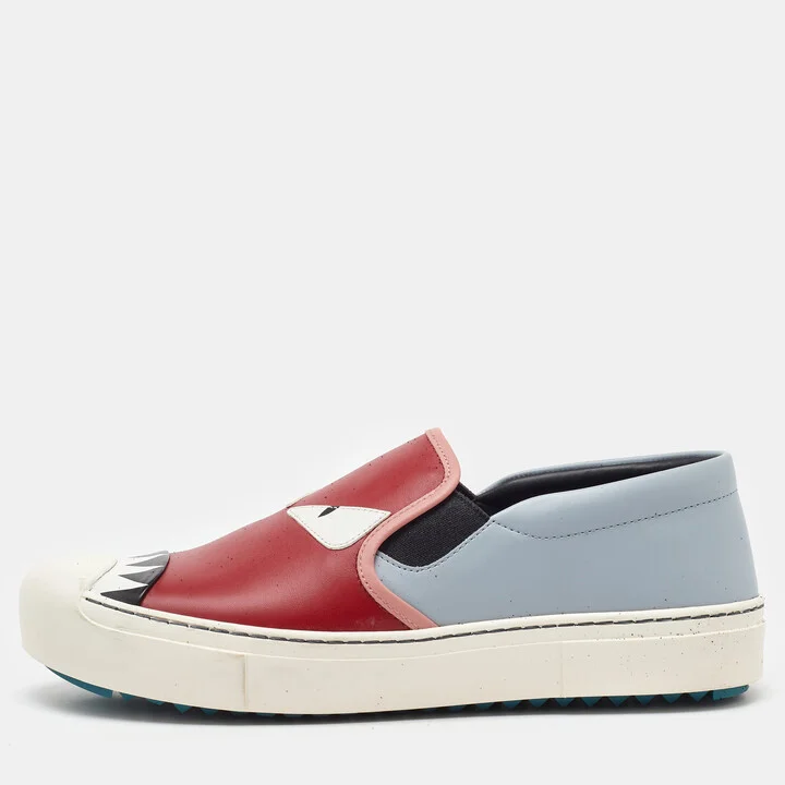 Fendi Multicolor Leather Monster Slip On Sneakers Size 40