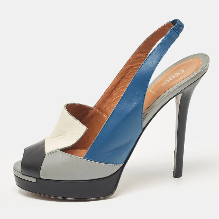 Fendi Multicolor Leather Platform Slingback Sandals Size 39
