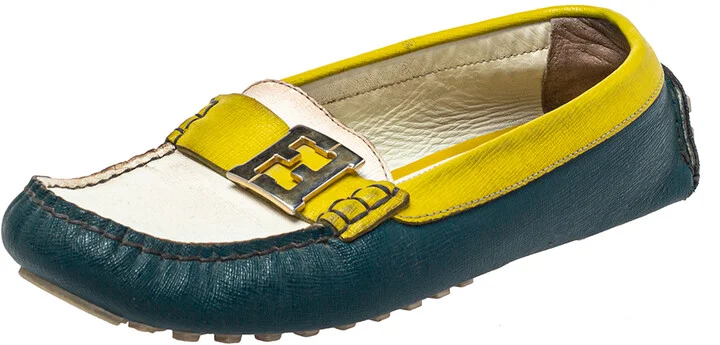 Fendi Multicolor Leather Slip On FF Logo Loafers Size 36