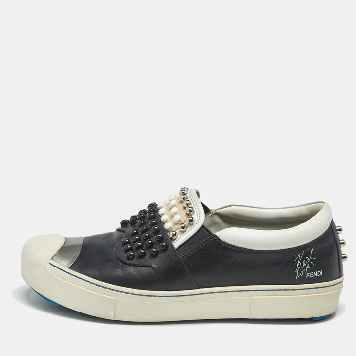 Fendi Multicolor Leather Studded Karlito Slip On Sneakers Size 39